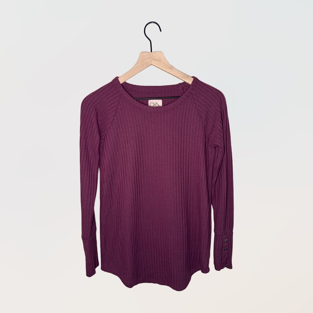 Chaser Sz S Long Sleeve Burgundy Waffle Knit Thermal